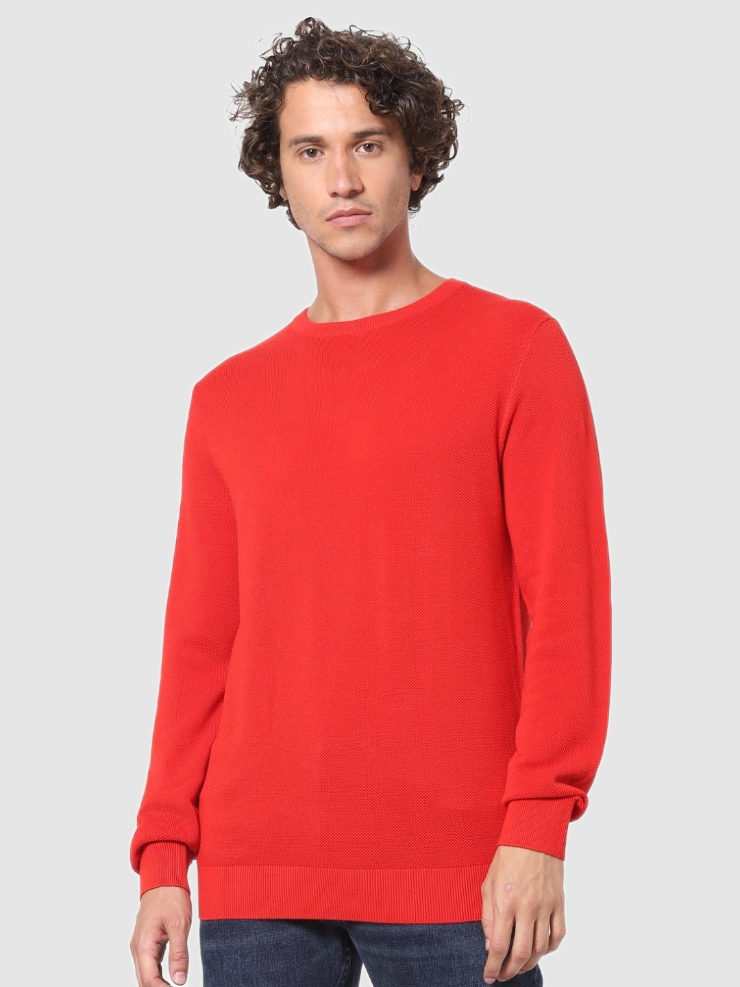 celio | Celio Solid Red Long Sleeves Round Neck Sweaters