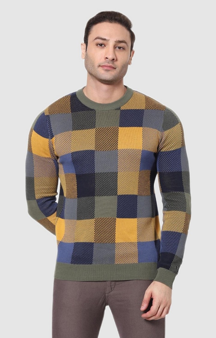 celio | Men's Multicolor Cotton Checked Sweaters