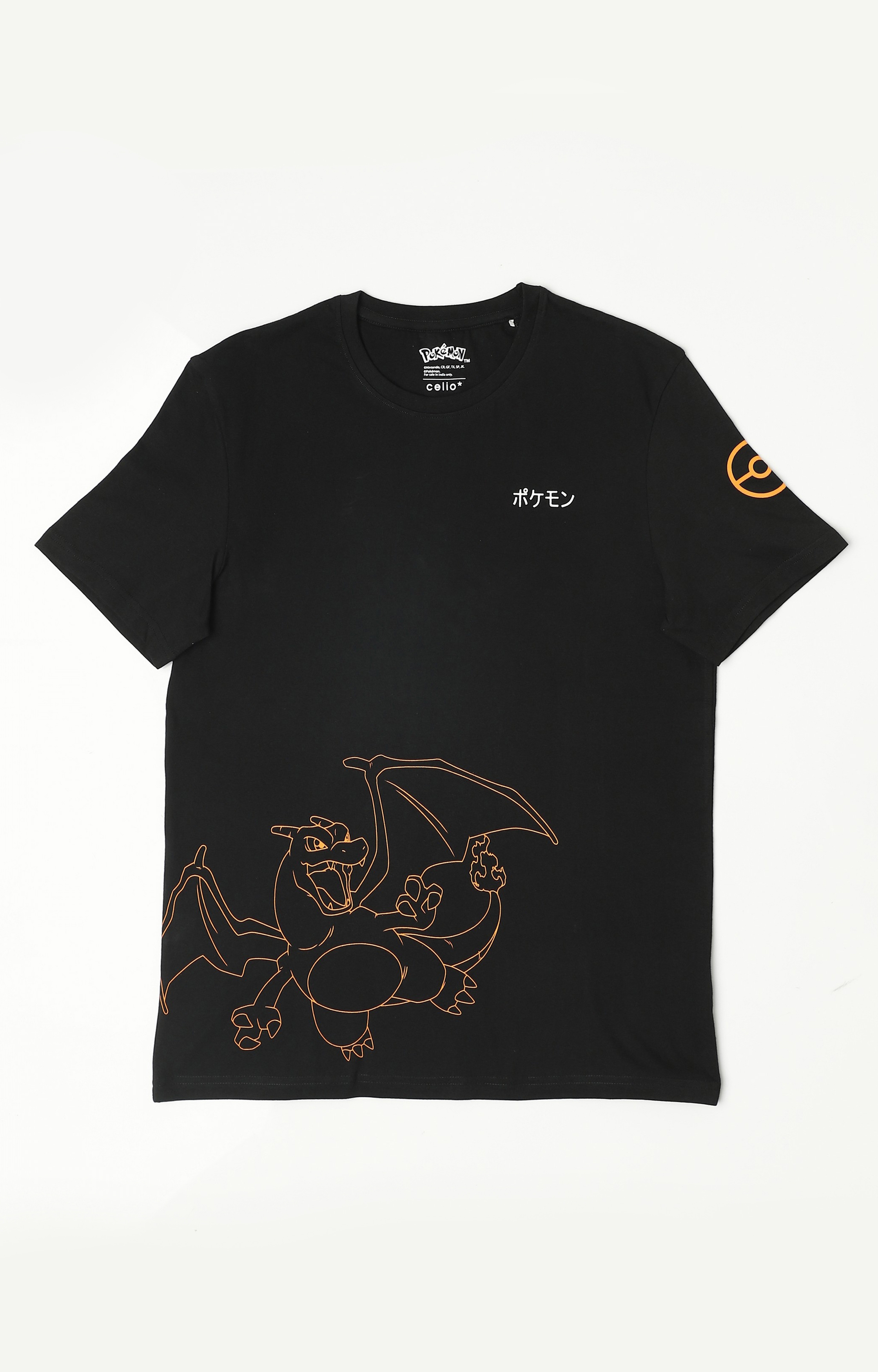 celio | Celio Mens Black Round Neck Pokemon Print T-Shirt
