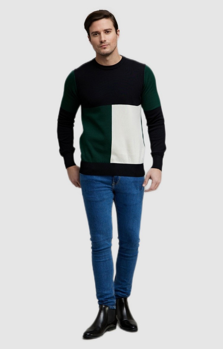 Men's Black Cotton Colourblock Sweaters