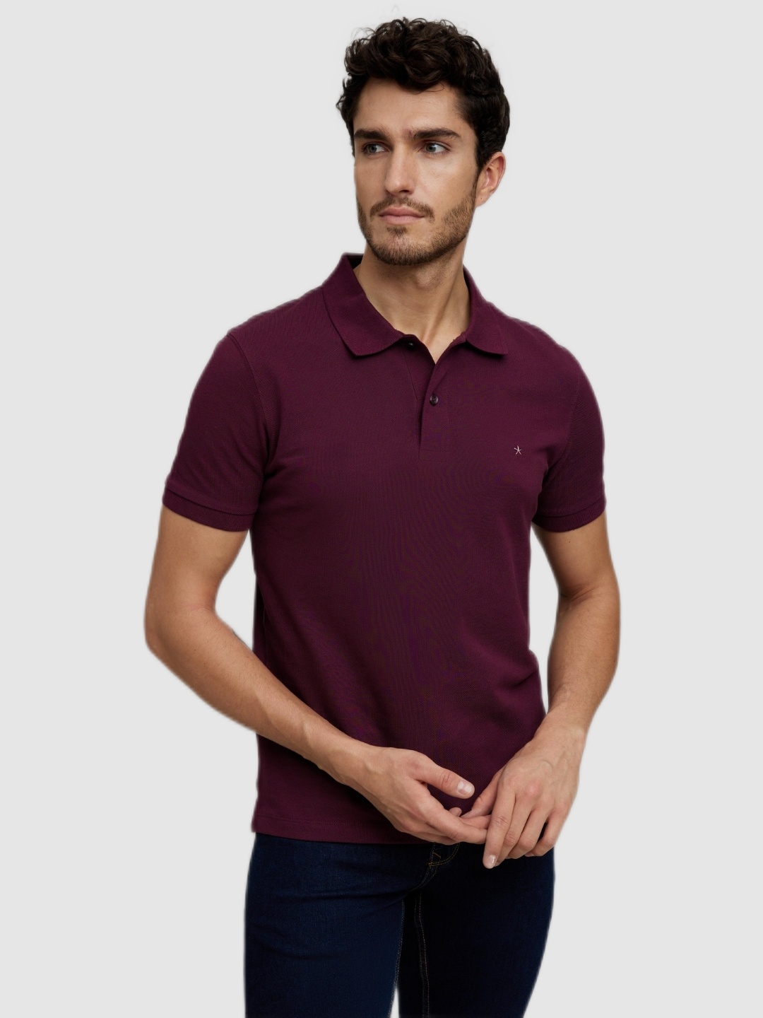 celio | Celio Men's Burgundy Solid Polo T-Shirts