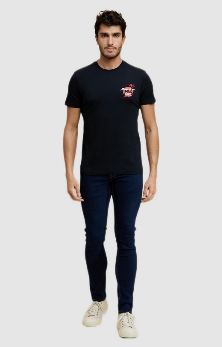 Men's Black Cotton Graphics T-Shirts