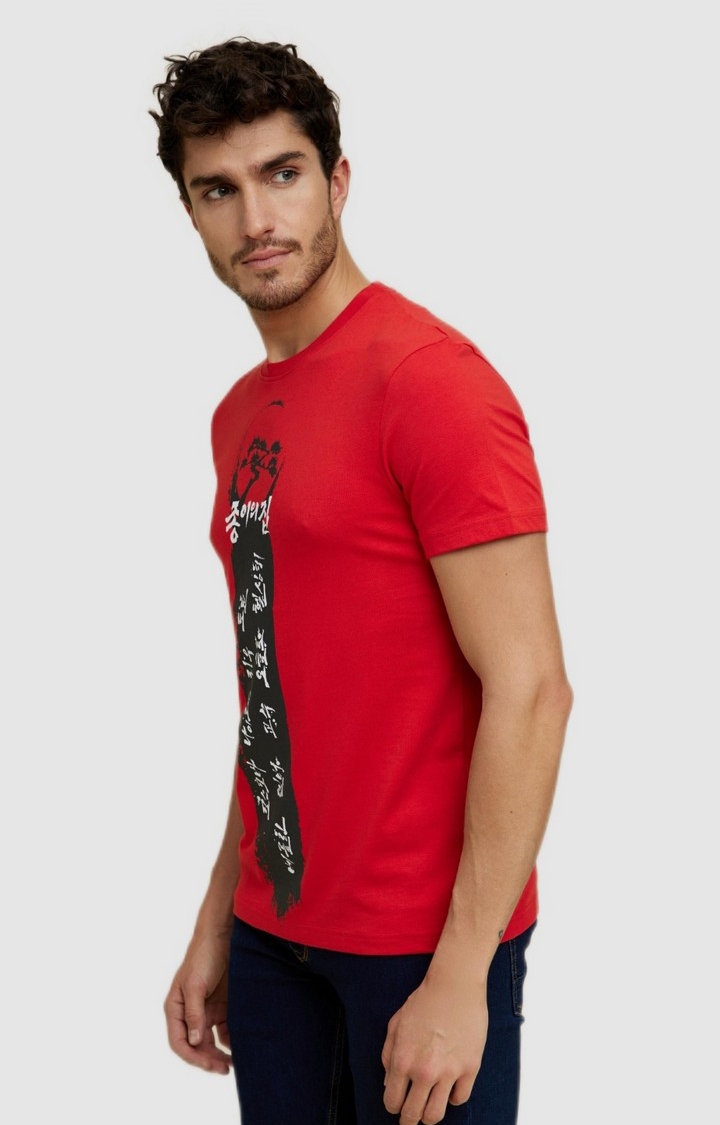 Men's Red Cotton Graphics T-Shirts