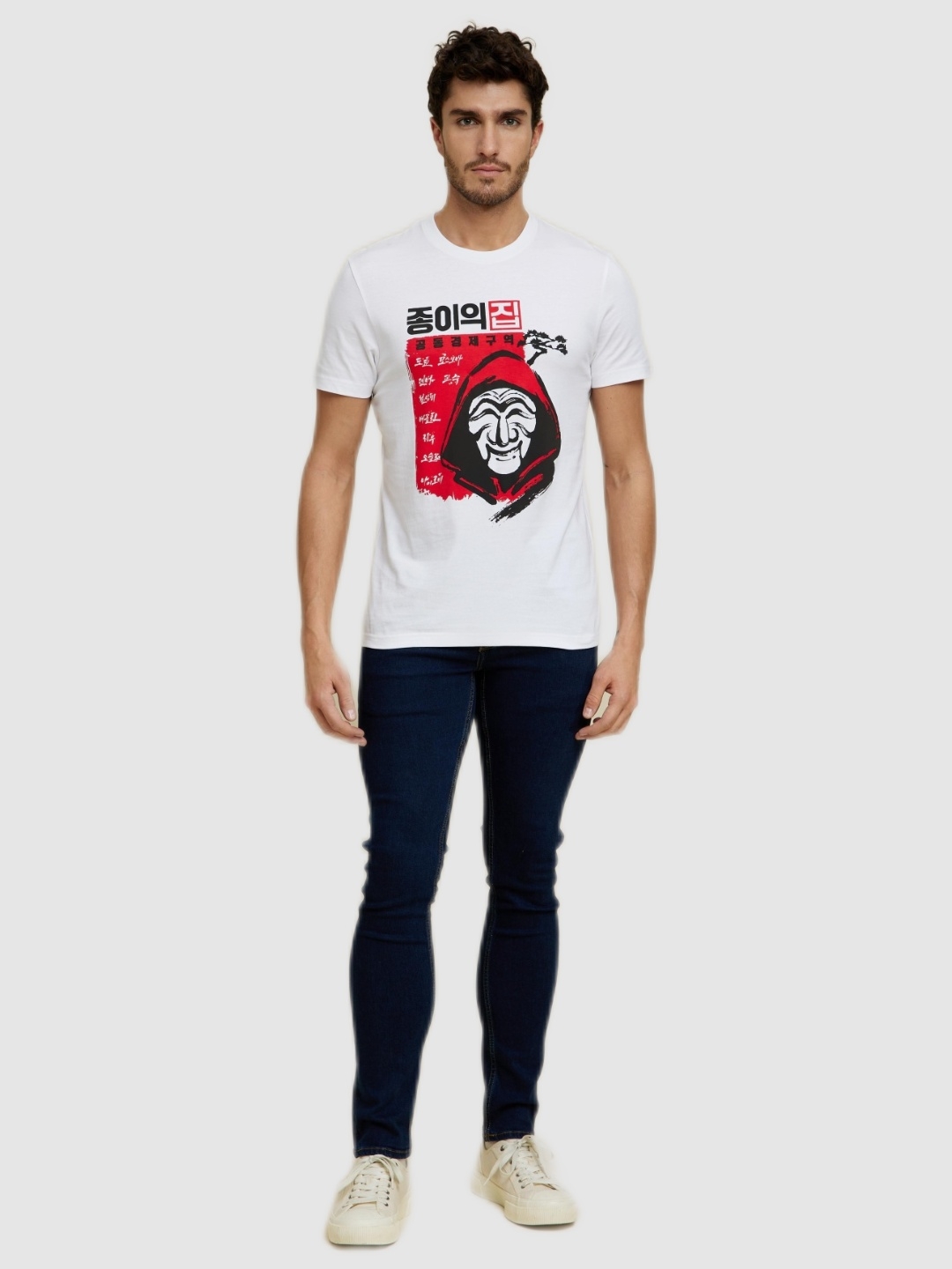 celio | Celio Men's Money Heist White Graphic T-Shirts