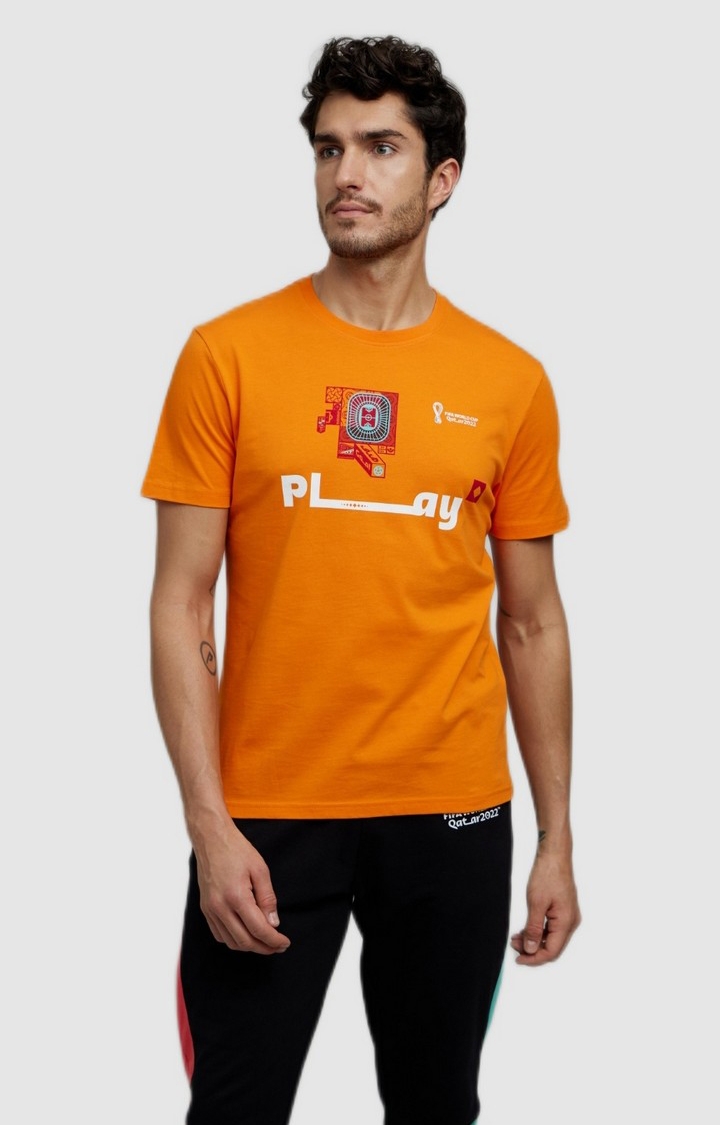 Men's Orange Cotton Graphics T-Shirts