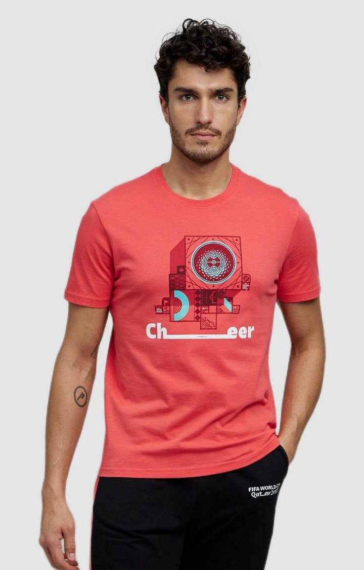 Men's Pink Cotton Graphics T-Shirts