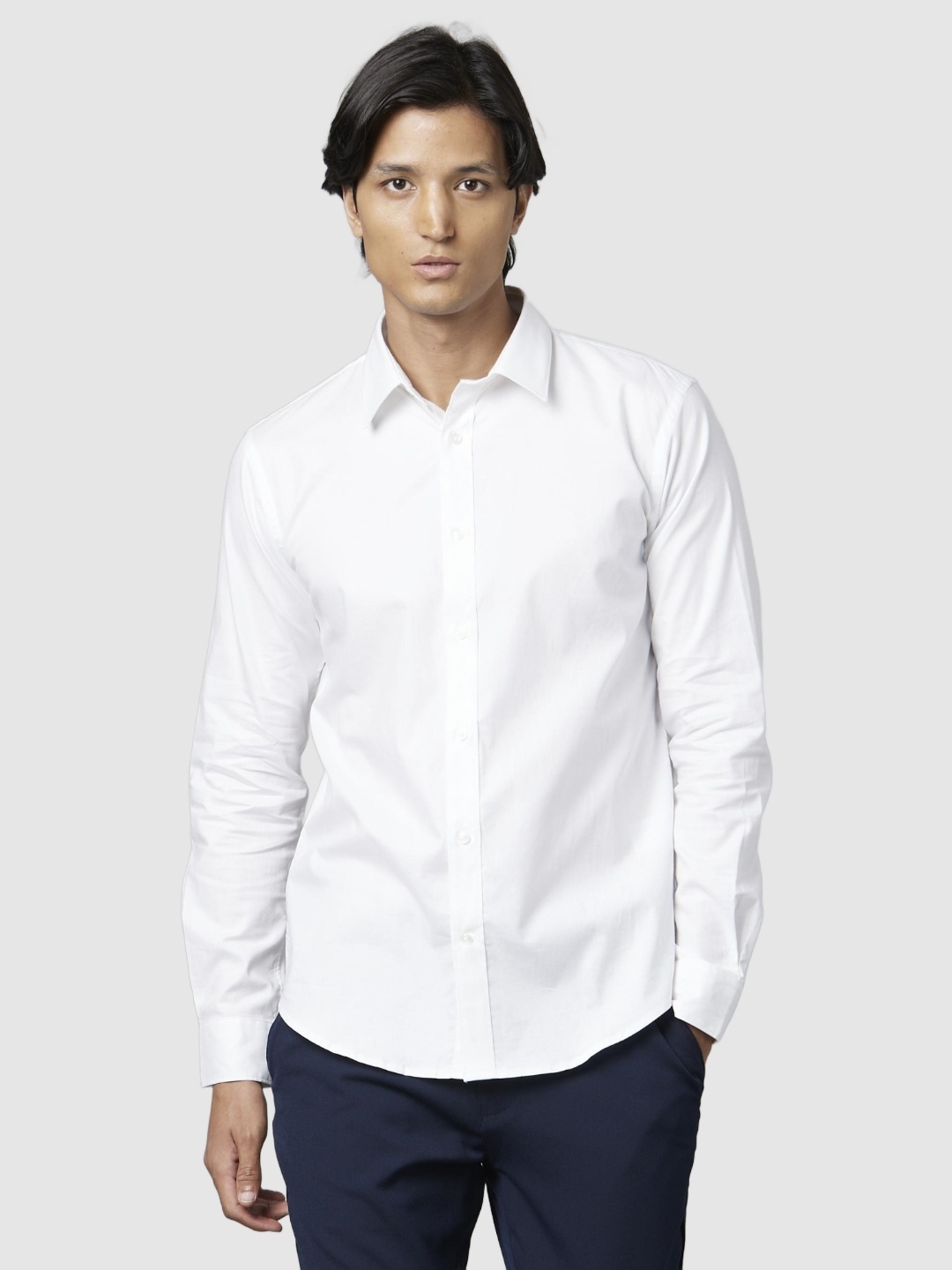 Celio Solid White Long Sleeves Shirts