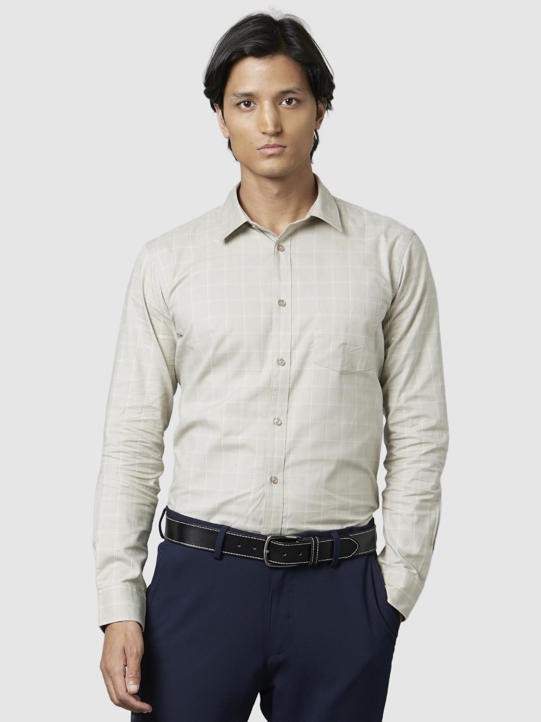 Celio Checked Beige Long Sleeves Shirts