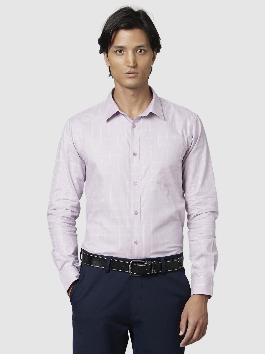 Celio Checked Lavender Long Sleeves Shirts