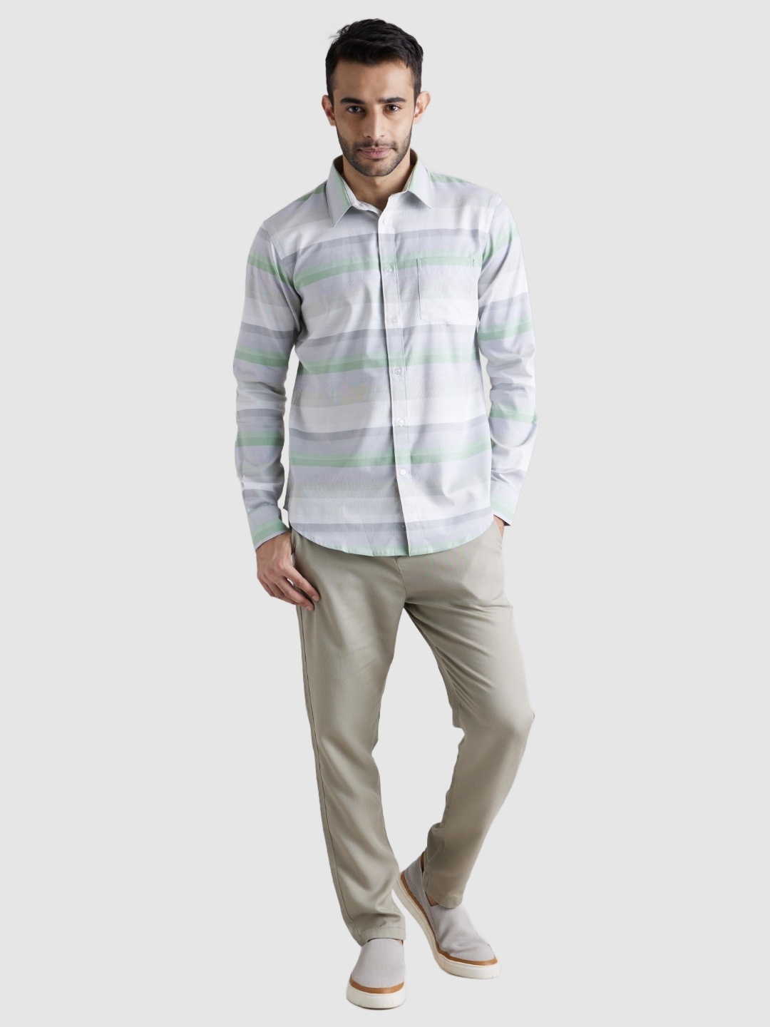 Celio Men Striped Green Long Sleeve shirt