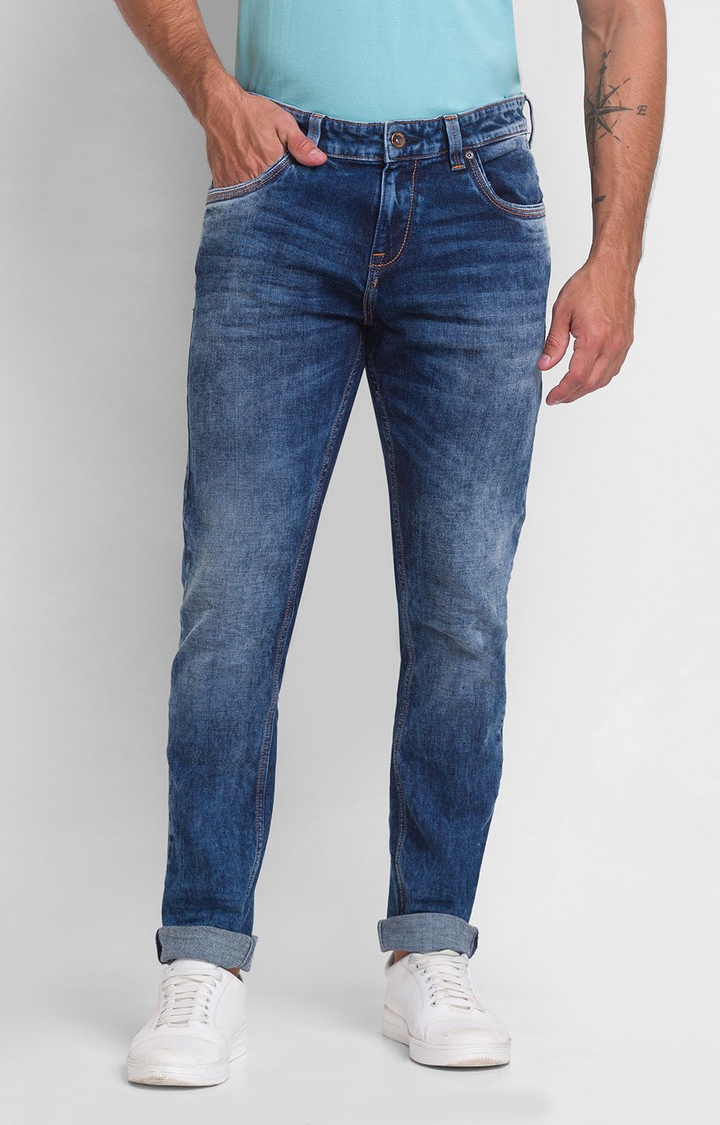 Spykar | Spykar Dark Blue Cotton Slim Fit Narrow Length Jeans For Men (Skinny)