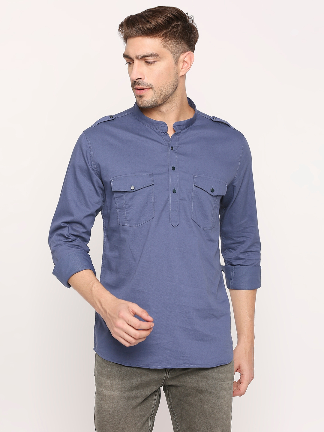 spykar | Spykar Petrol Cotton Full Sleeve Plain Shirt For Men