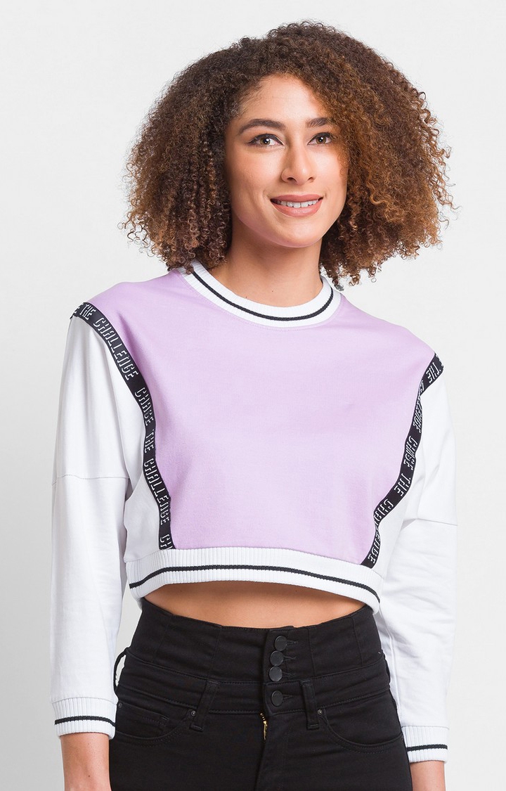 spykar | Spykar Lilac Cotton Blend Full Sleeve Round Neck Sweatshirt For Women