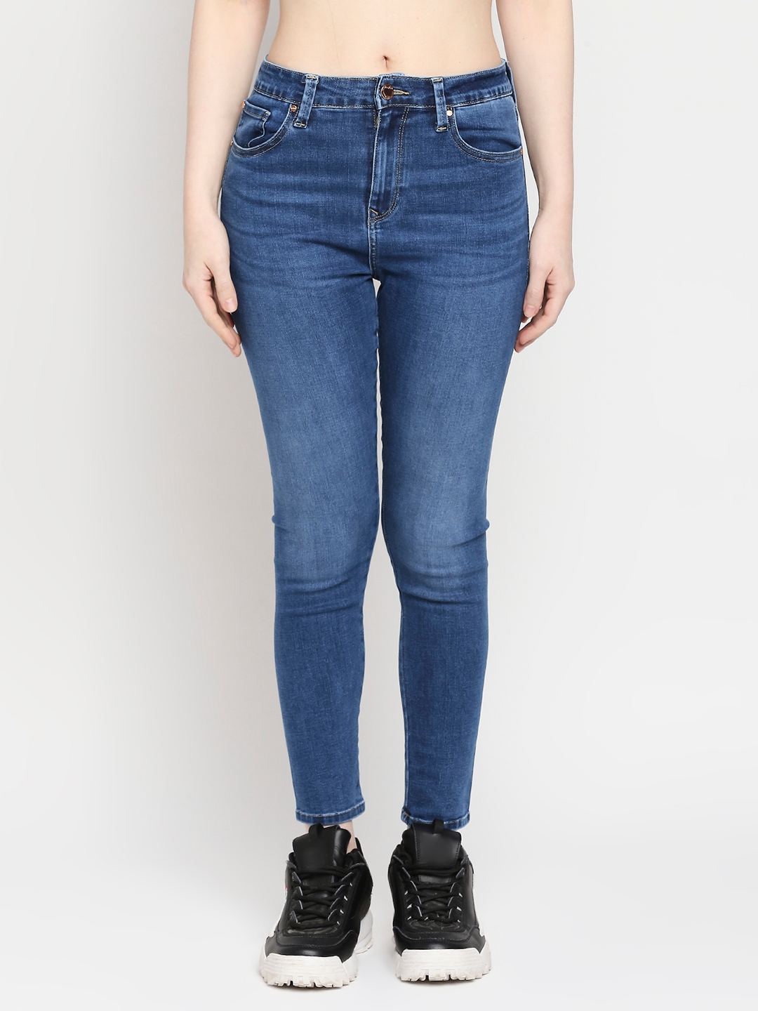 Women's Blue Cotton Solid Jeans