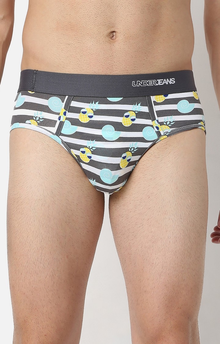Underjeans By Spykar Grey Cotton Brief For Mens