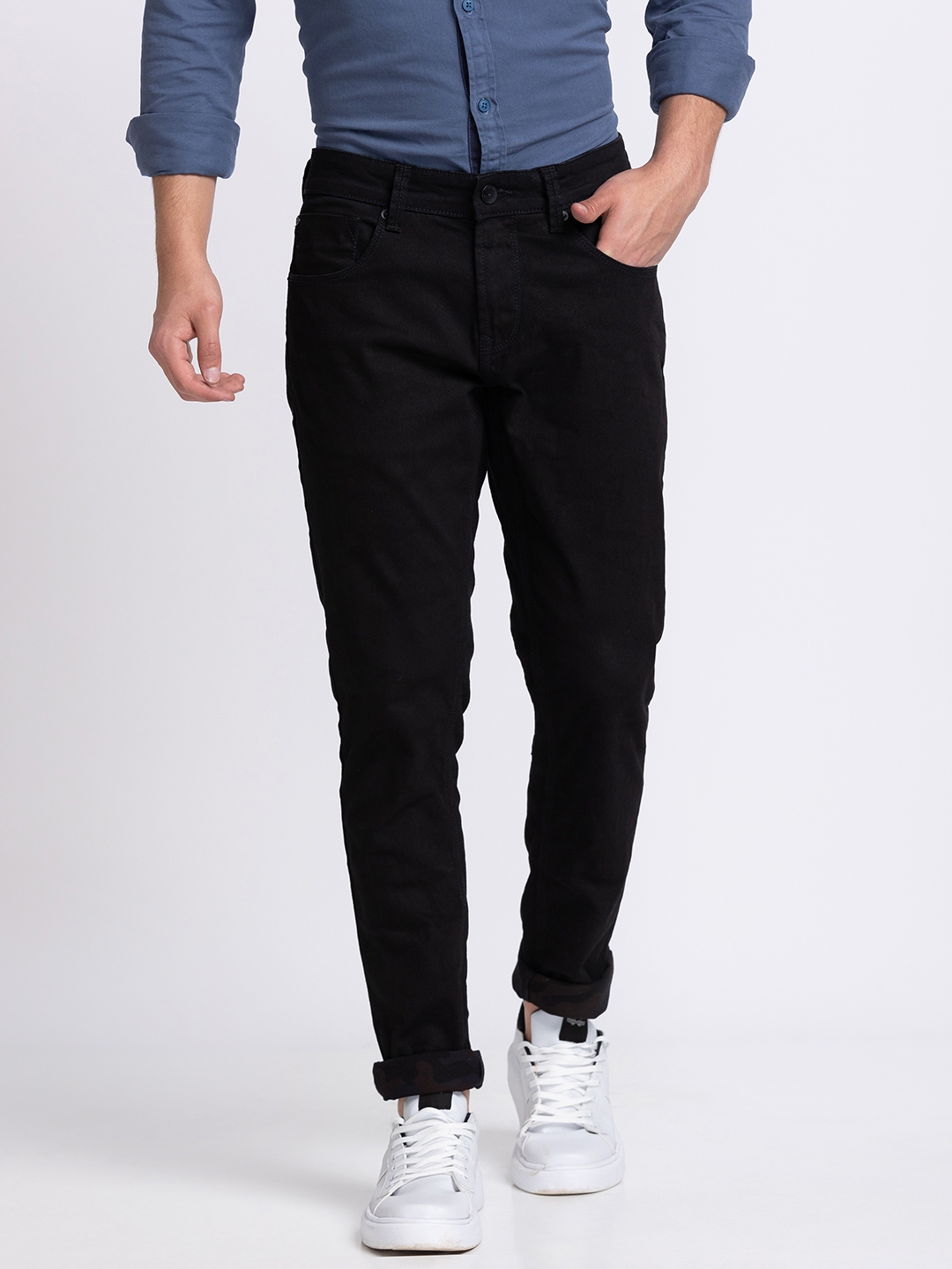Spykar | Spykar Men Black Cotton Slim Fit Narrow Length Jeans (Skinny)