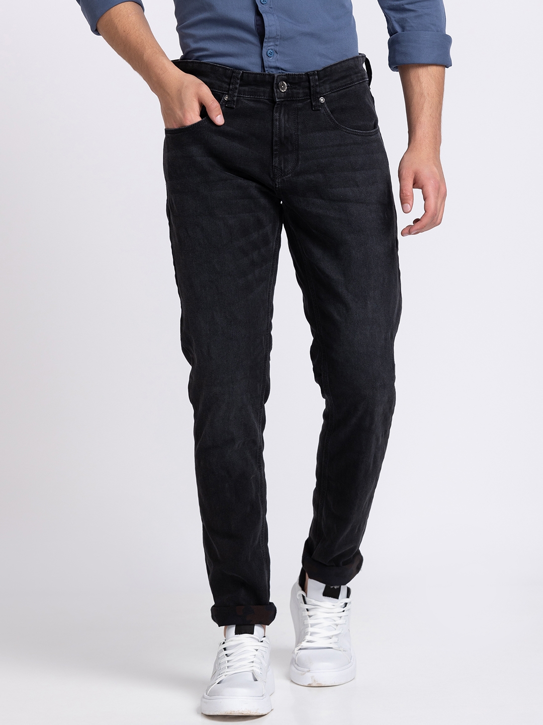 Spykar | Spykar Men Charcoal Black Cotton Slim Fit Tapered Length Jeans (Kano)