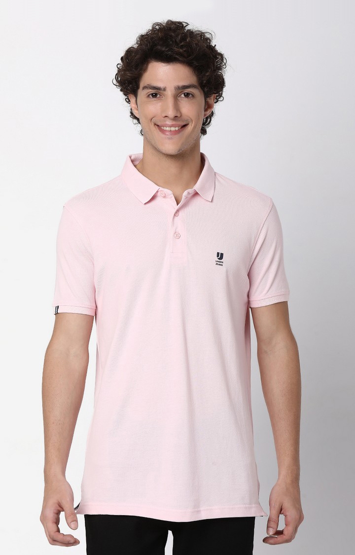 Men's Pink Cotton Blend  Polos