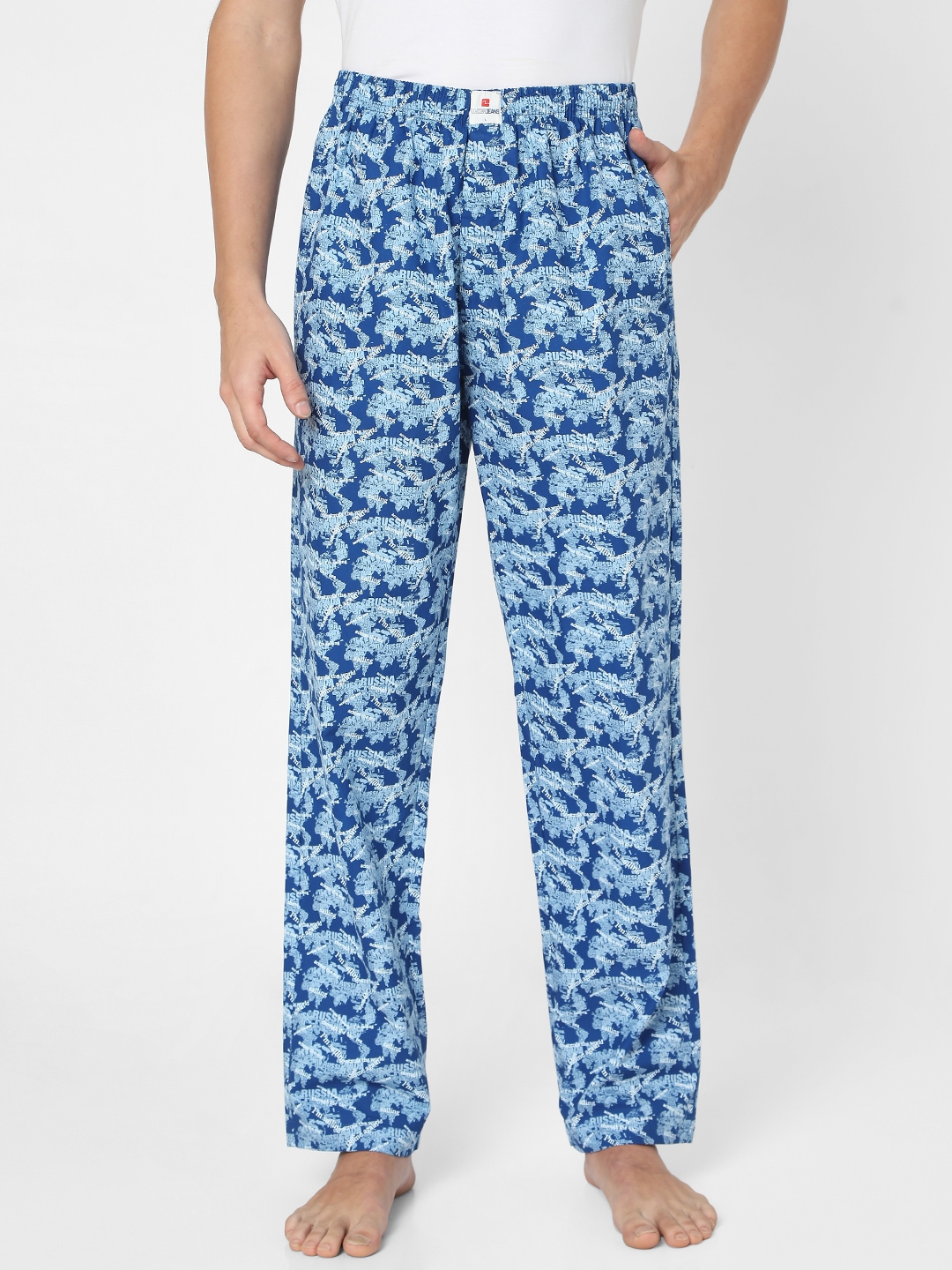Underjeans by Spykar Blue Cotton Blend Regular Fit Pyjama