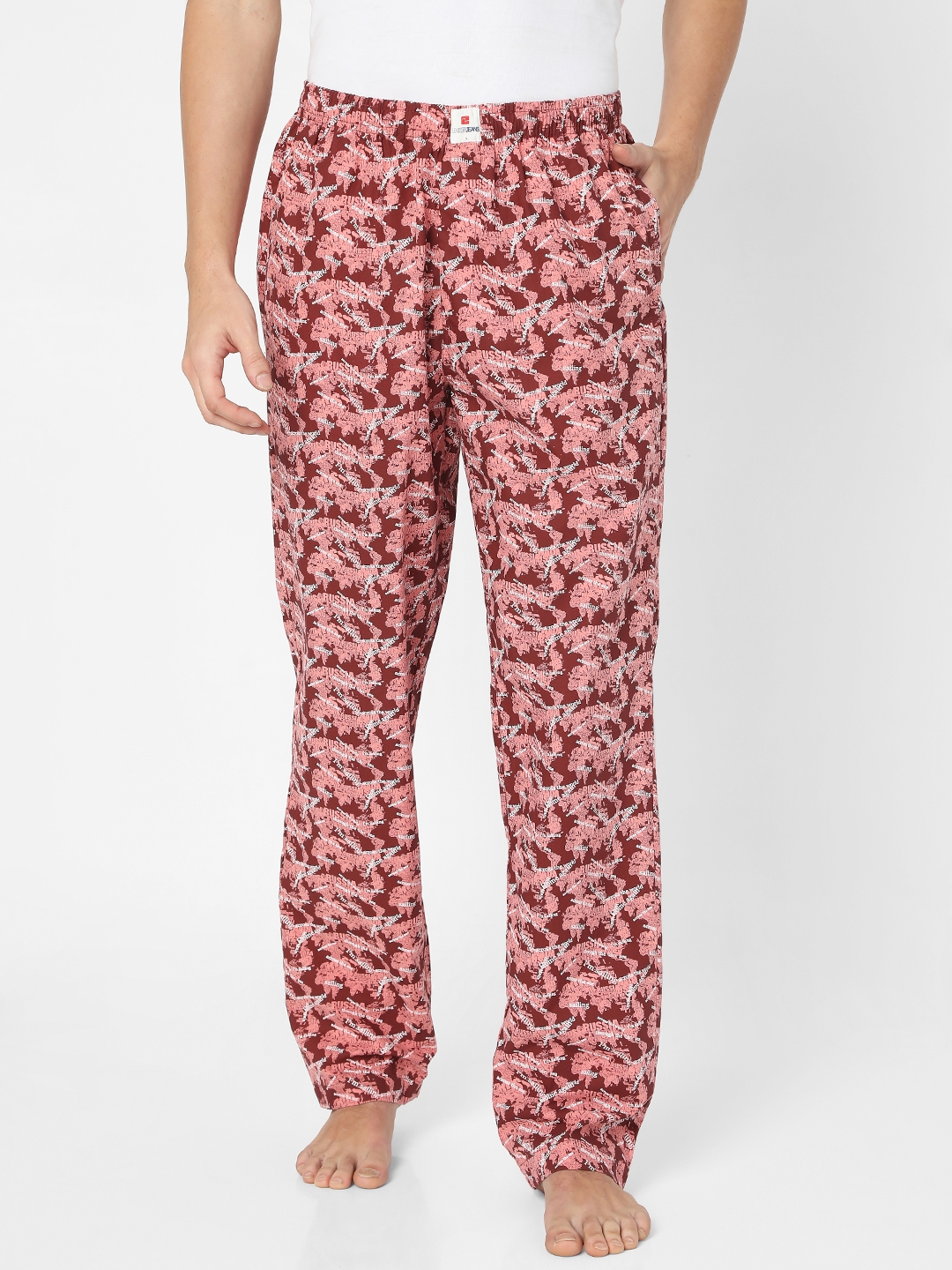 Underjeans by Spykar Red Cotton Blend Regular Fit Pyjama