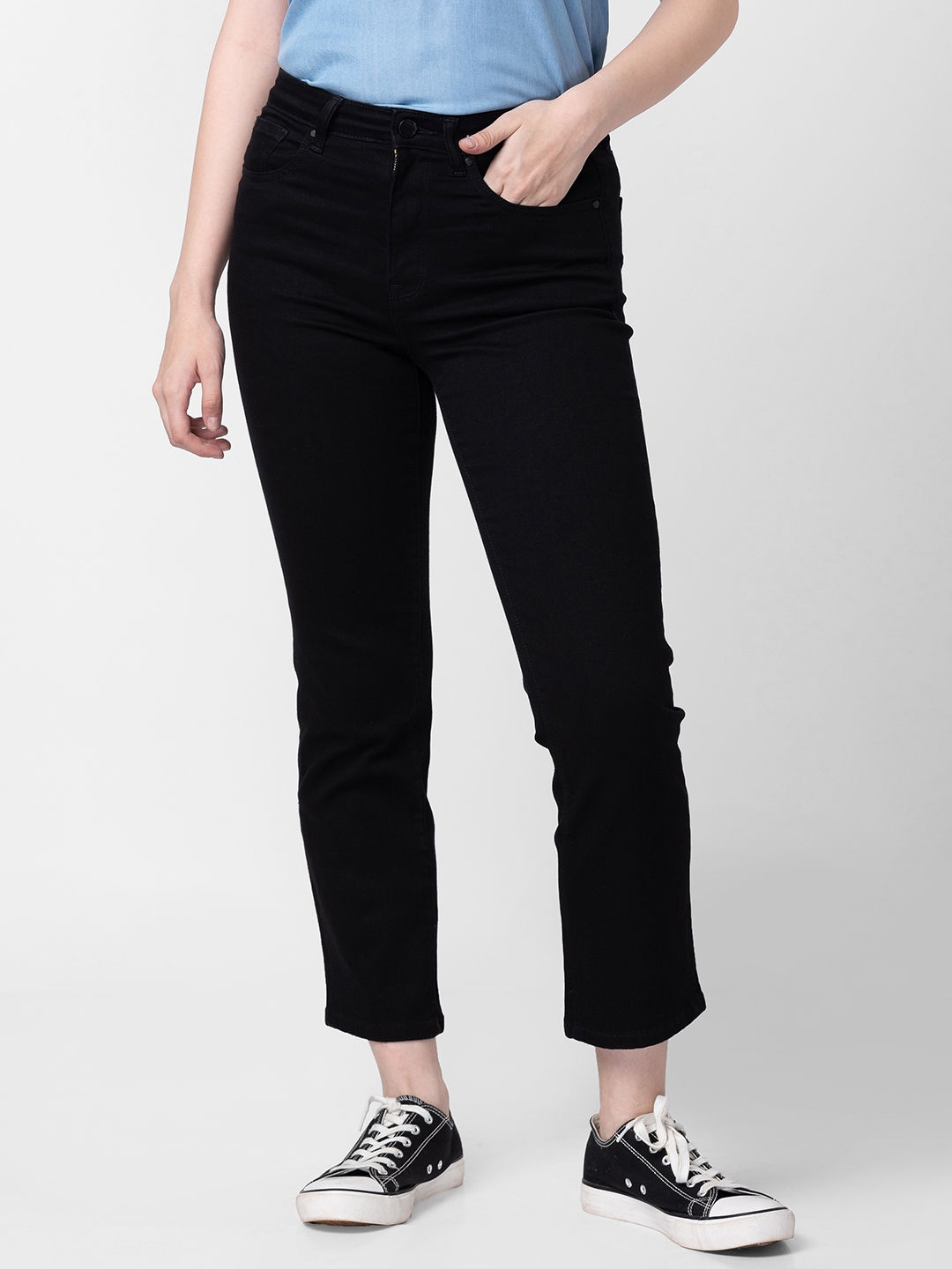 Women's Black Cotton Solid Jeans