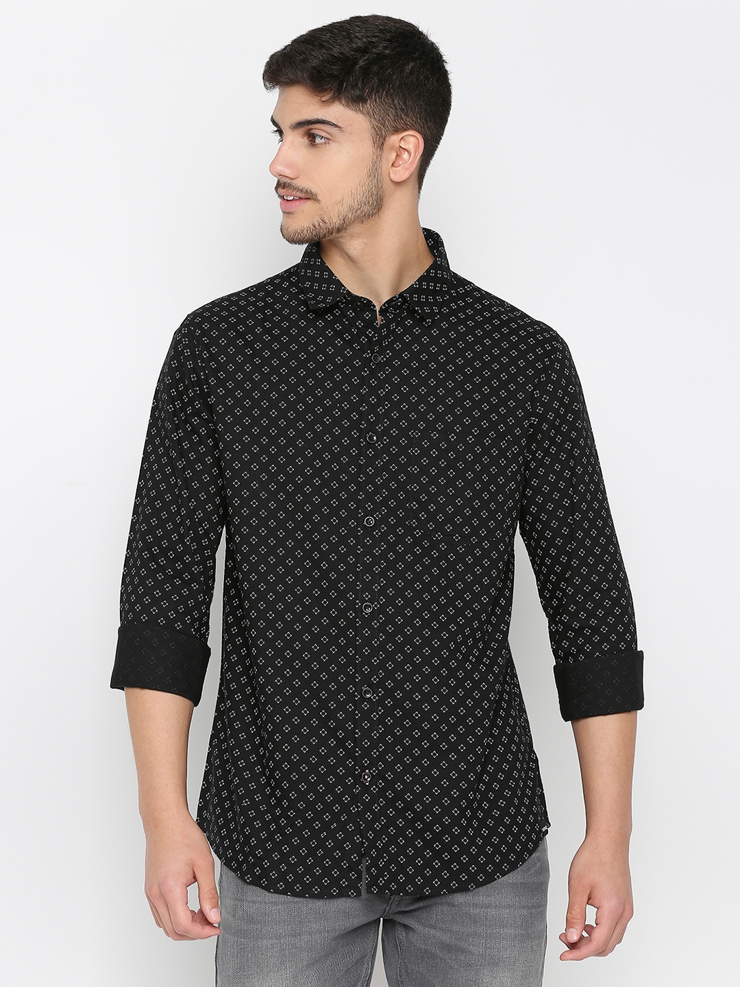 Spykar | Spykar Black Cotton Full Sleeve Printed Shirt For Men