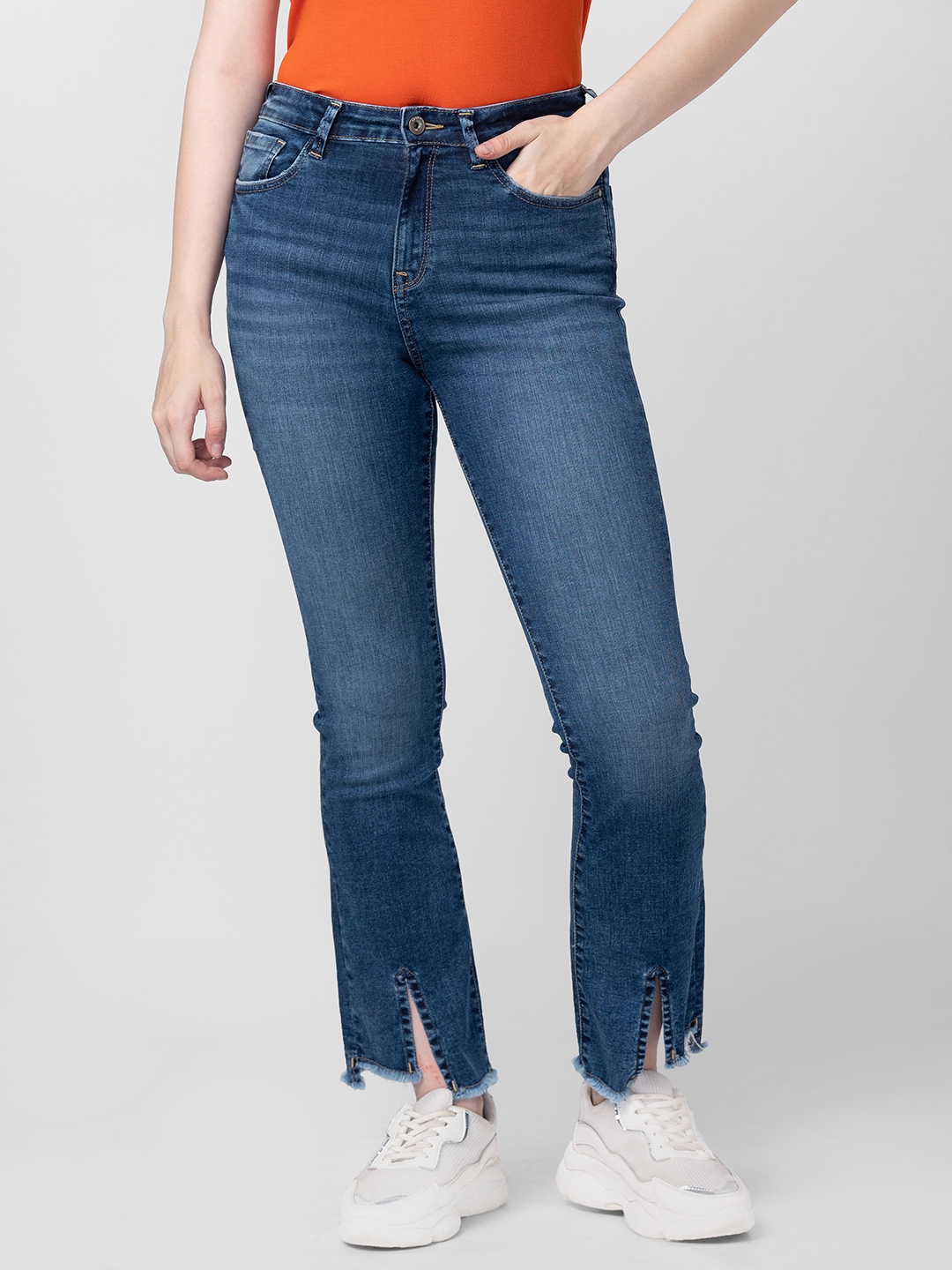 Women's Blue Cotton Solid Jeans