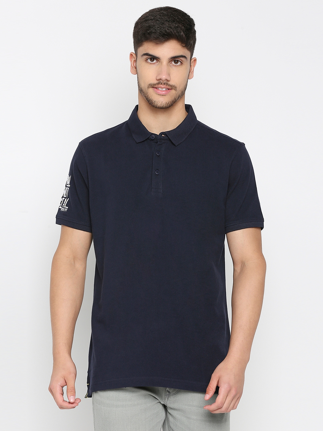 Spykar | Spykar Ink Blue Cotton Half Sleeve Plain Casual T-Shirt For Men