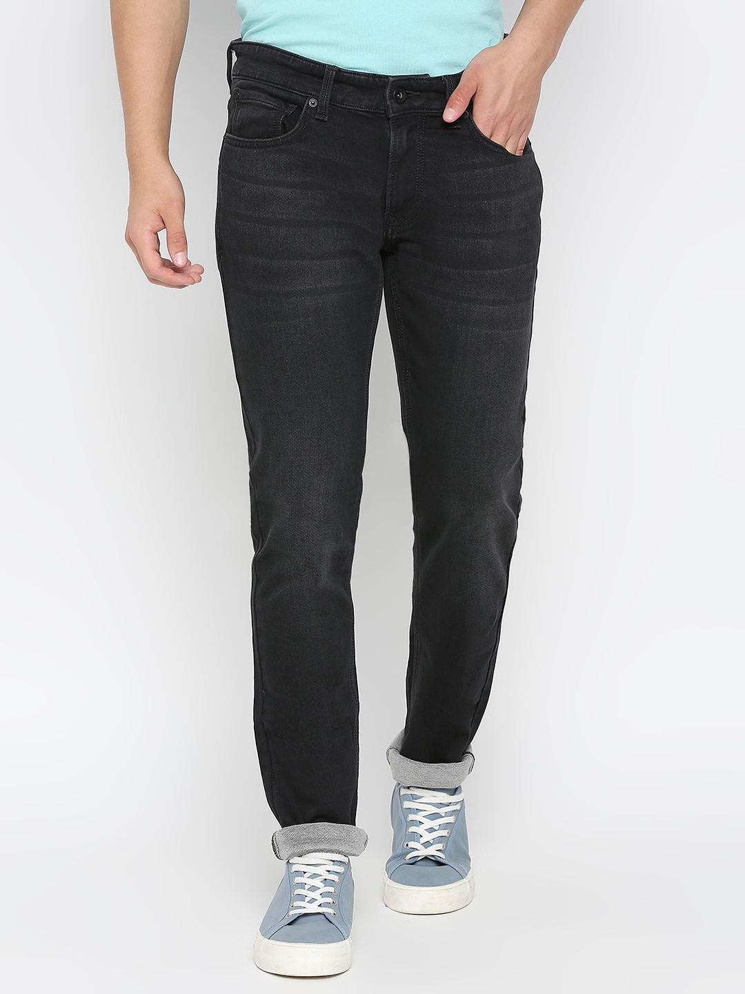 Spykar | Spykar Carbon Black Cotton Slim Fit Narrow Length Jeans For Men (Skinny)
