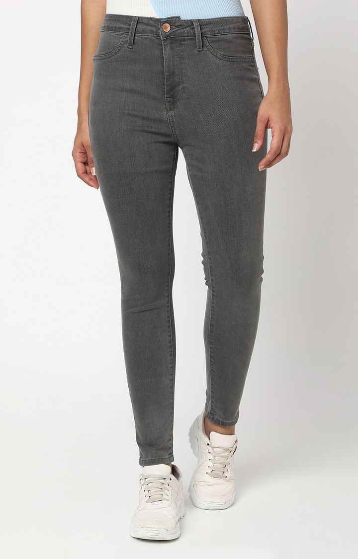 spykar | Women's Grey Cotton Solid Jeans