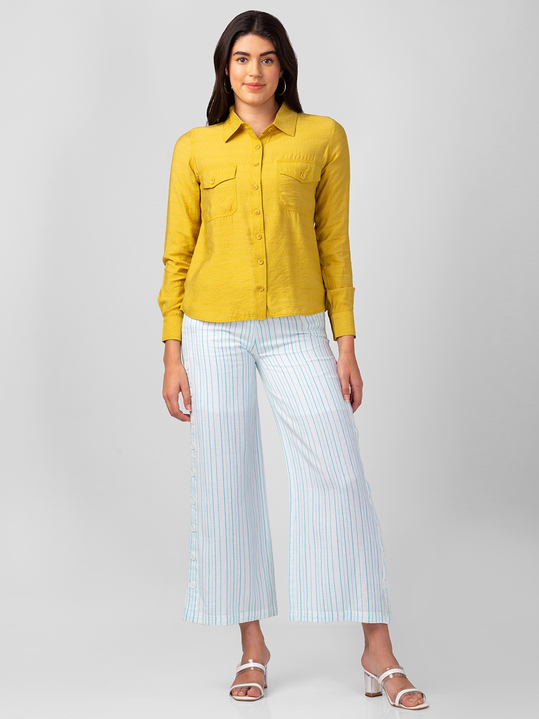 Spykar Women Mustard Polyester Regular Fit Plain Shirt