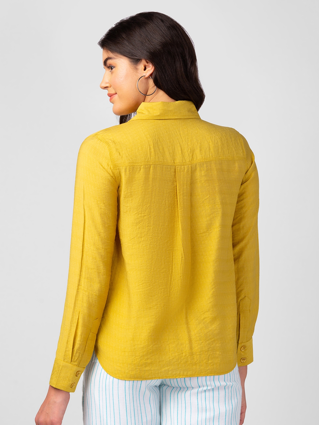 Spykar Women Mustard Polyester Regular Fit Plain Shirt