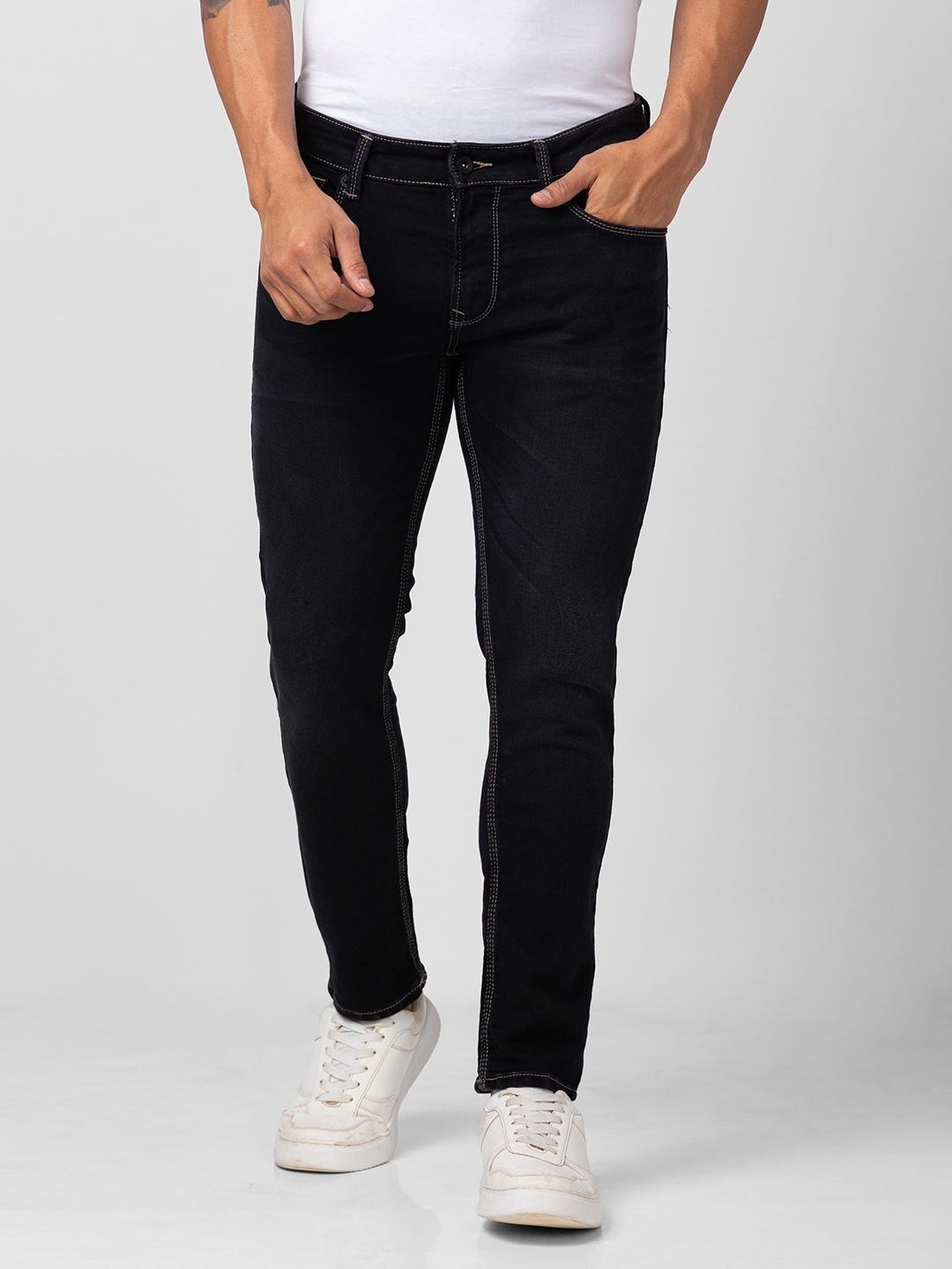 Men's Black Cotton Solid Jeans
