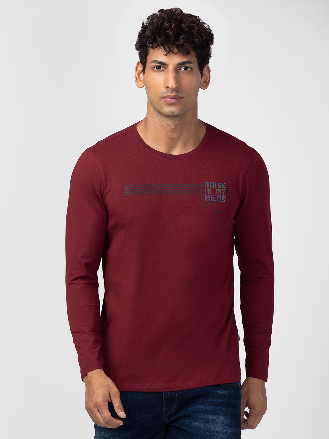 Spykar Men Wine Cotton Regular Fit Half Sleeve Printed T-Shirt
