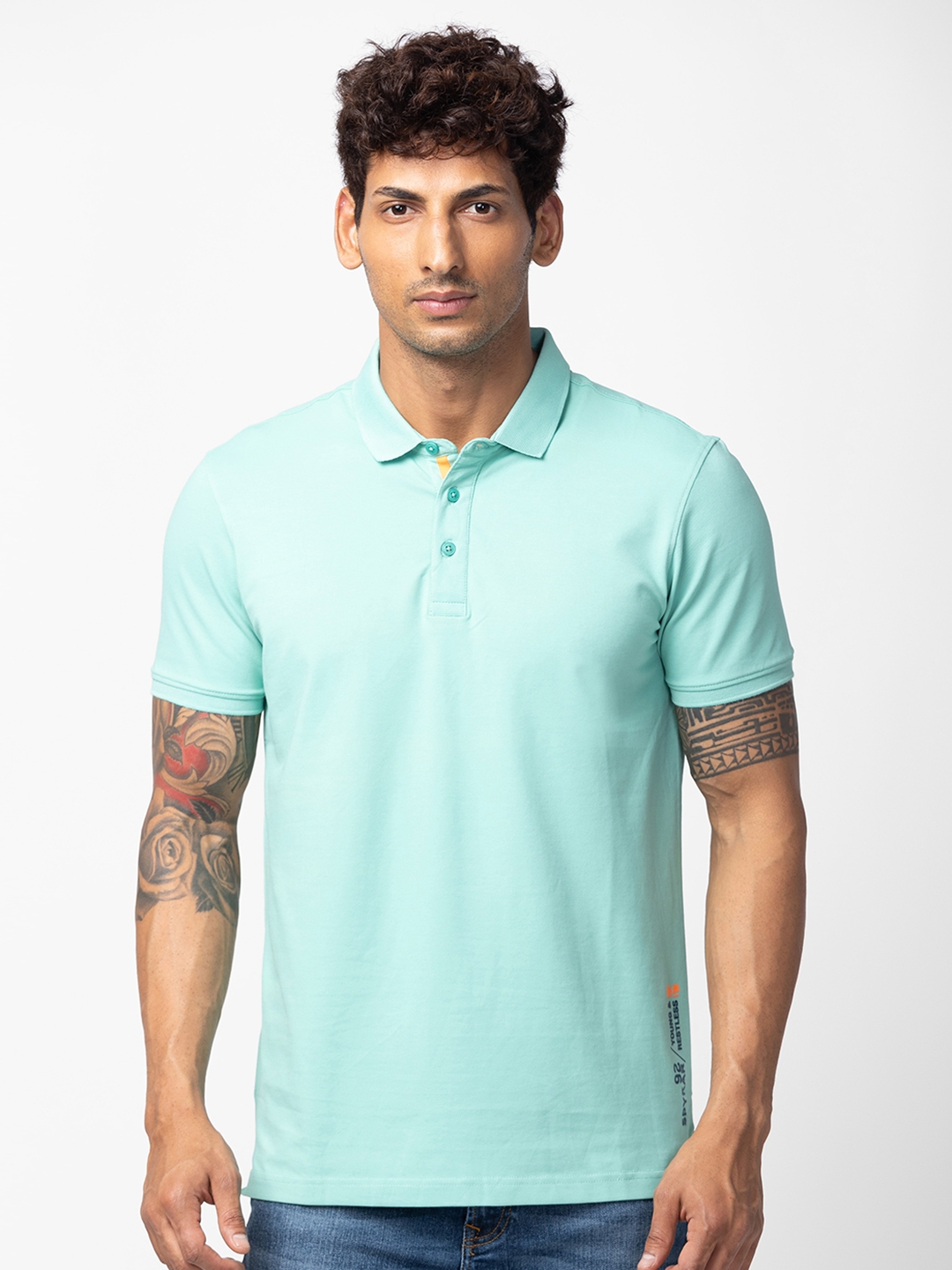 Spykar Men Ice Green Cotton Regular Fit Half Sleeve Printed T-Shirt