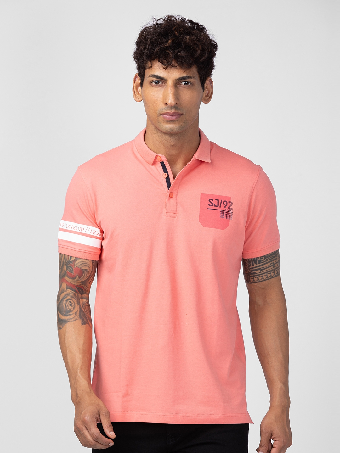 Spykar Men Pink Cotton Regular Fit Half Sleeve Printed T-Shirt