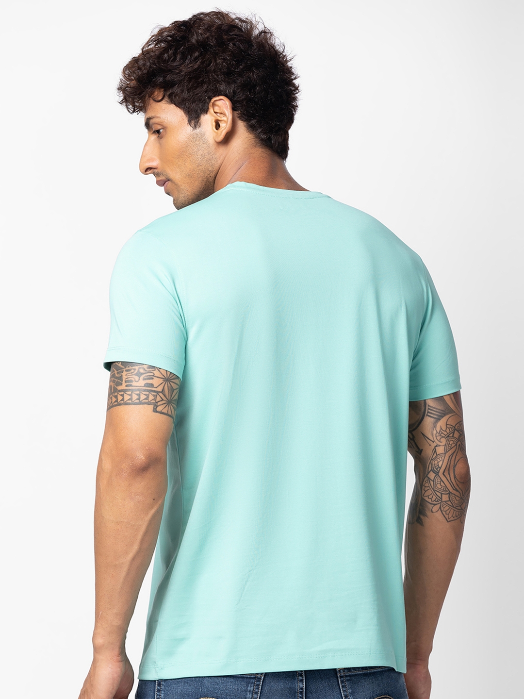 Spykar Men Ice Green Cotton Regular Fit Half Sleeve Printed T-Shirt