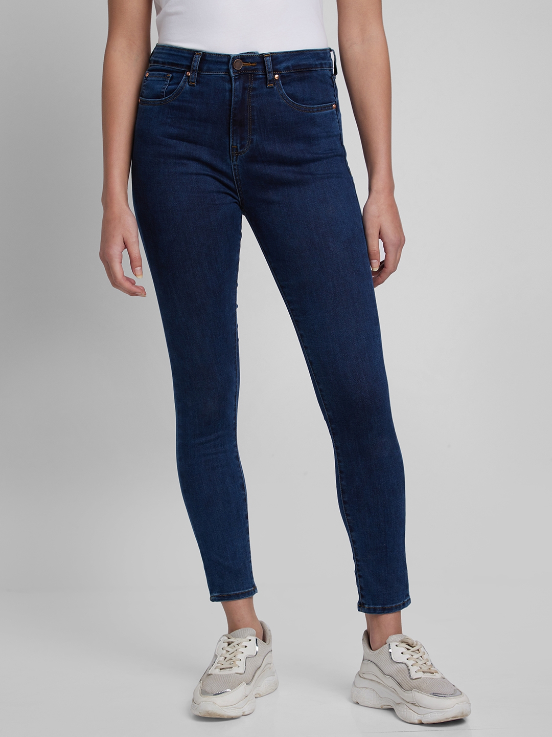 Women's Blue Lycra Solid Jeans