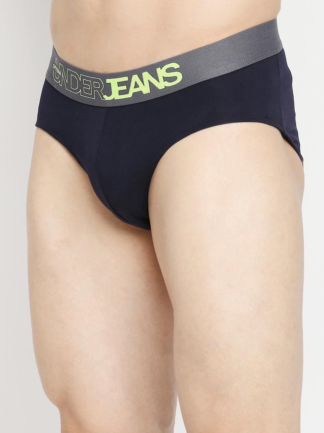 Underjeans By Spykar Navy Blue & Olive Cotton Blend Brief - Pack Of 2