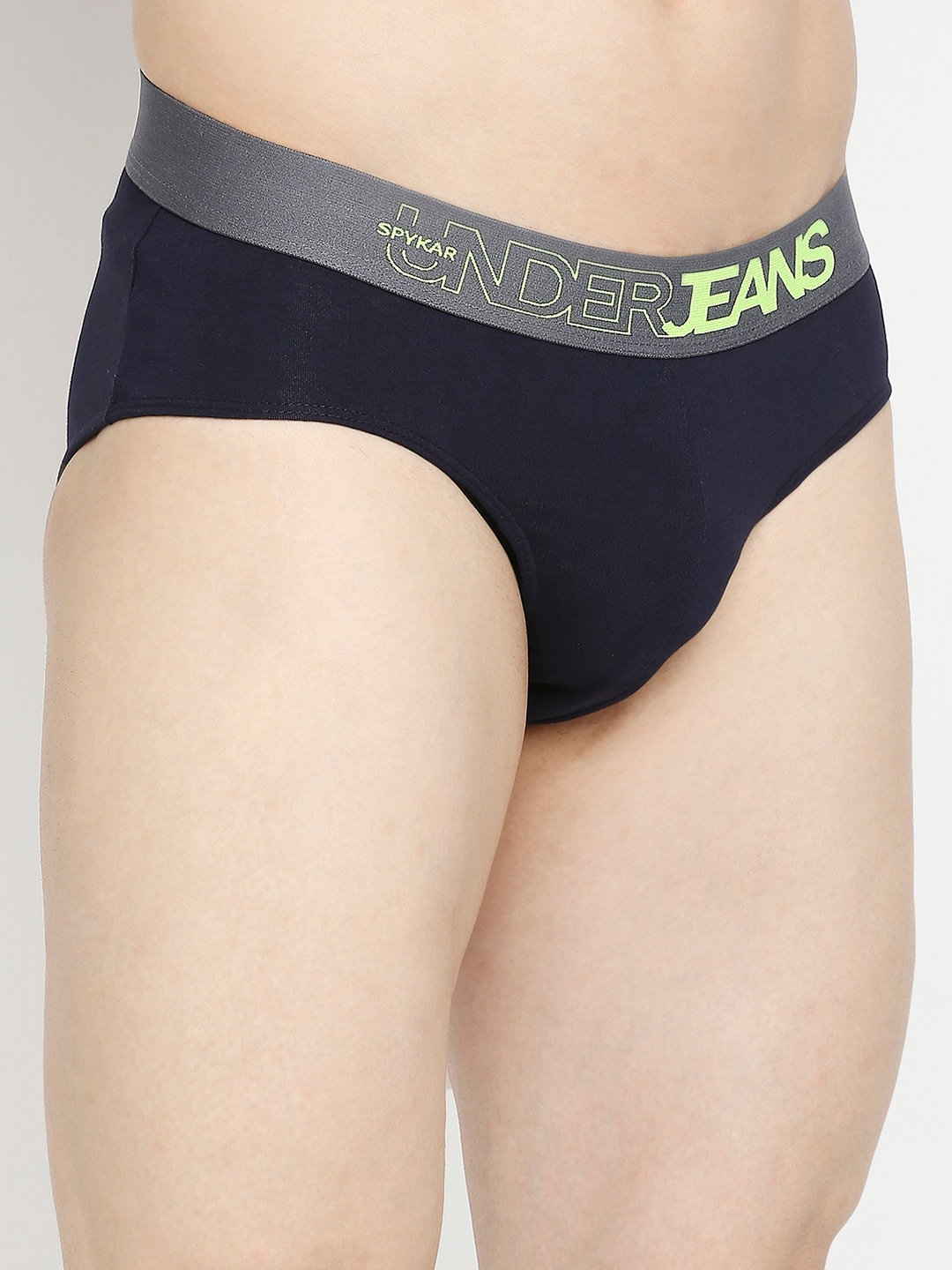 Underjeans By Spykar Navy Blue & Olive Cotton Blend Brief - Pack Of 2