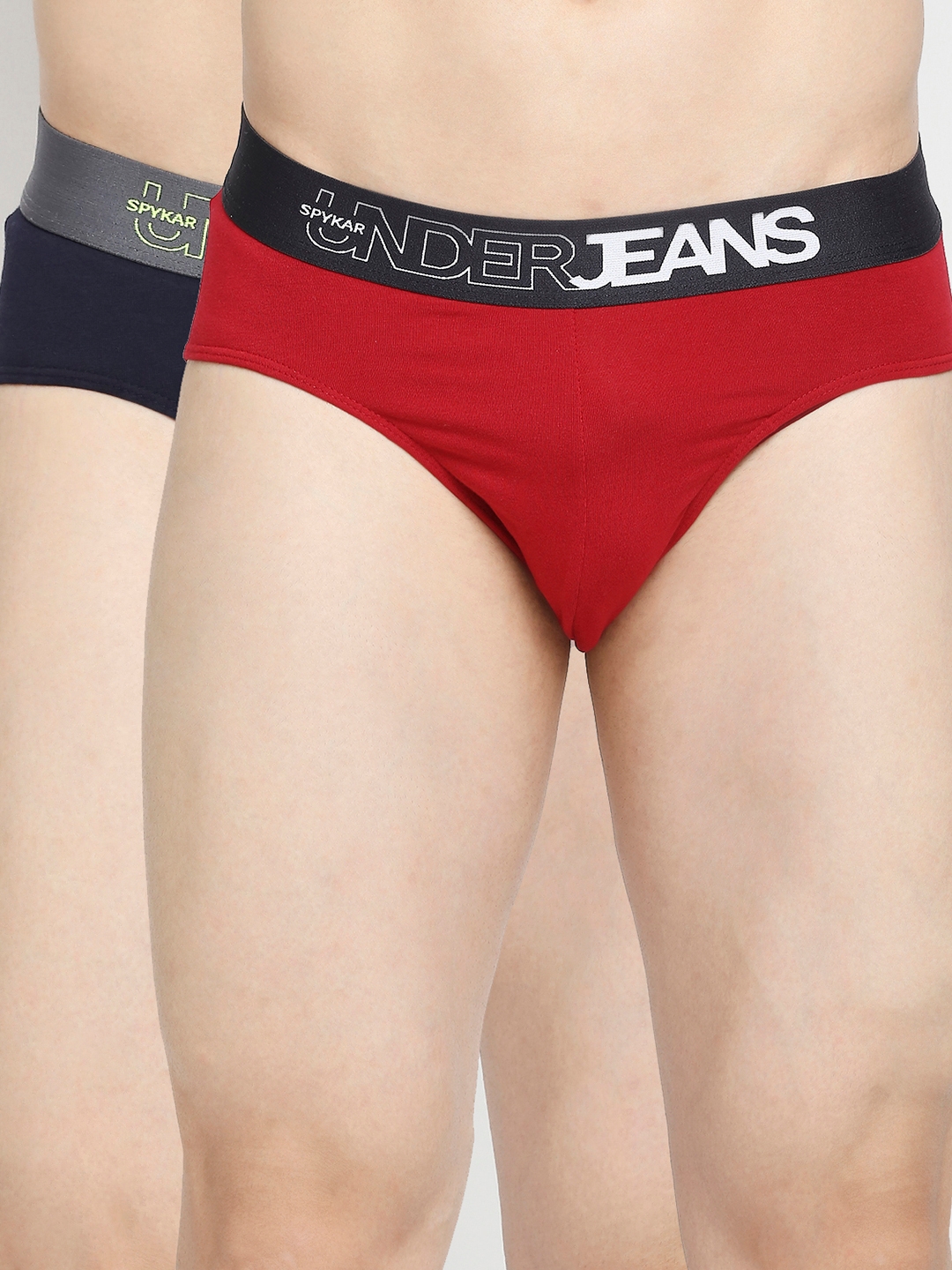 Underjeans by Spykar Maroon & Navy Blue Cotton Blend Brief -Pack Of 2