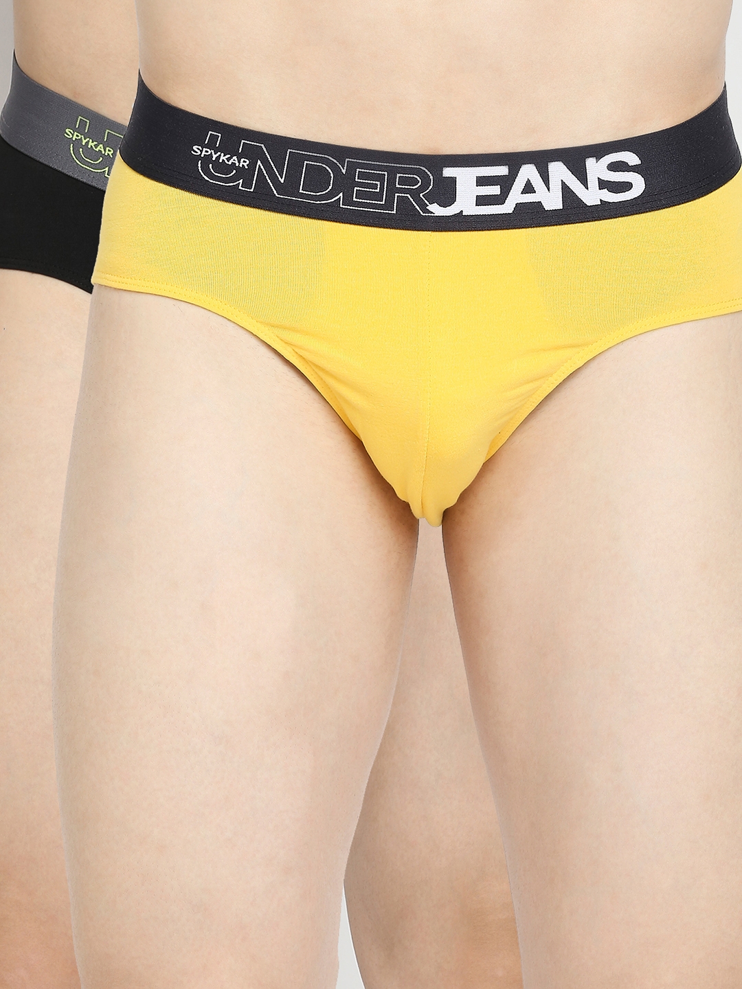 Underjeans by Spykar Yellow & Black Cotton Blend Brief - Pack Of 2