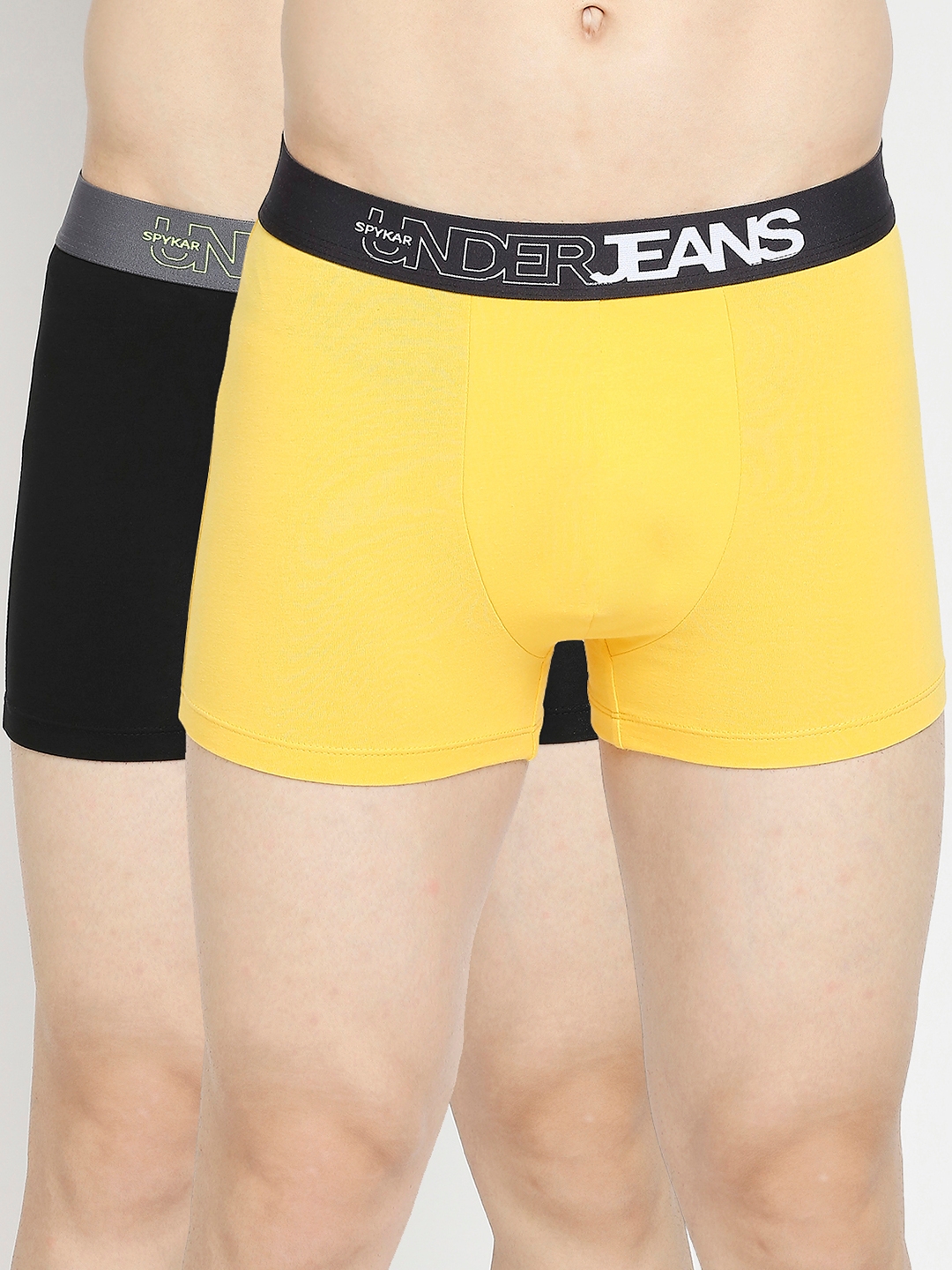 Underjeans by Spykar Yellow & Black Cotton Blend Trunk - Pack Of 2