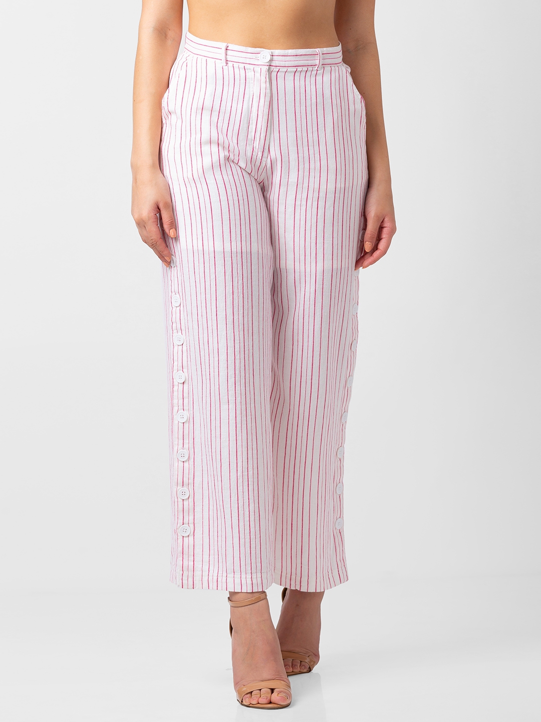 spykar | Women's Pink Cotton Blend Striped Trousers