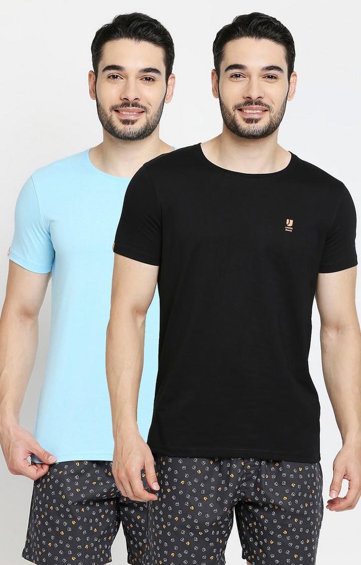 Men's Black Cotton Solid T-Shirts