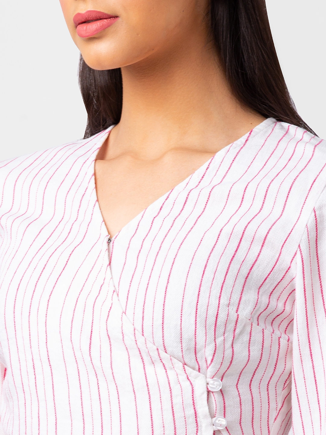 Spykar Women Pink Cotton Slim Fit Striped Shirt