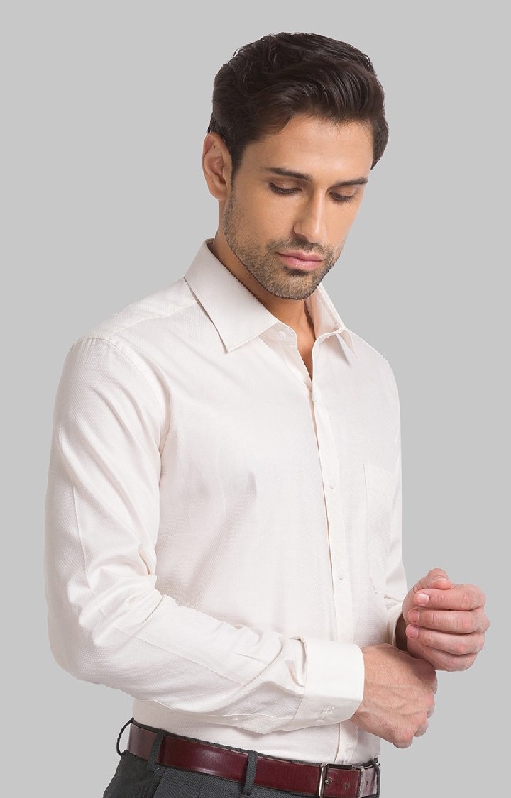 Raymond Beige Solid Contemporary Fit Casual Shirts For Men