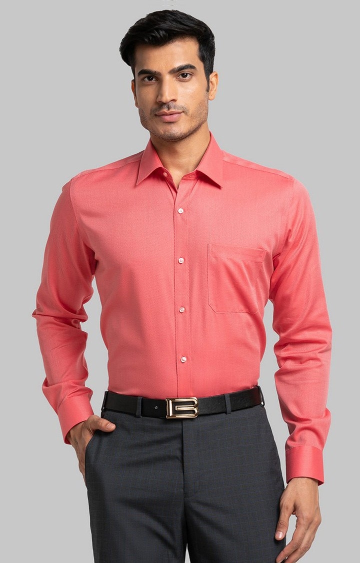 Raymond | Raymond Orange Solid Contemporary Fit Formal Shirts For Men