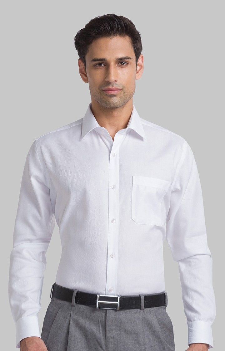 Raymond White Solid Contemporary Fit Formal Shirts For Men
