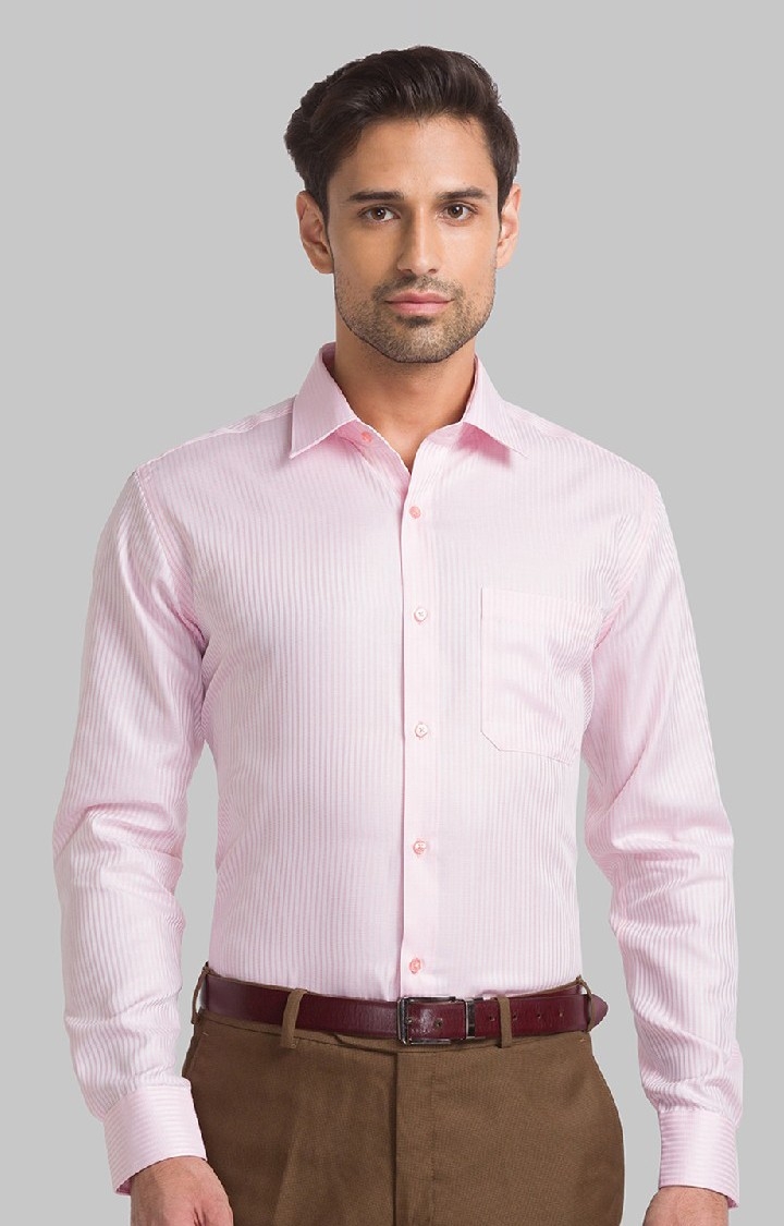 Raymond | Raymond Red Stripe Contemporary Fit Formal Shirts For Men